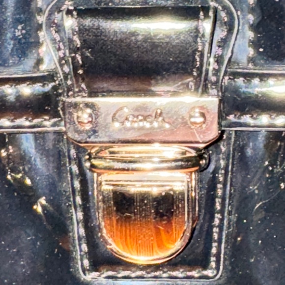 Coach Black Patent Leather Handbag Purse pink lining coach logo quilted pattern - Picture 2 of 8